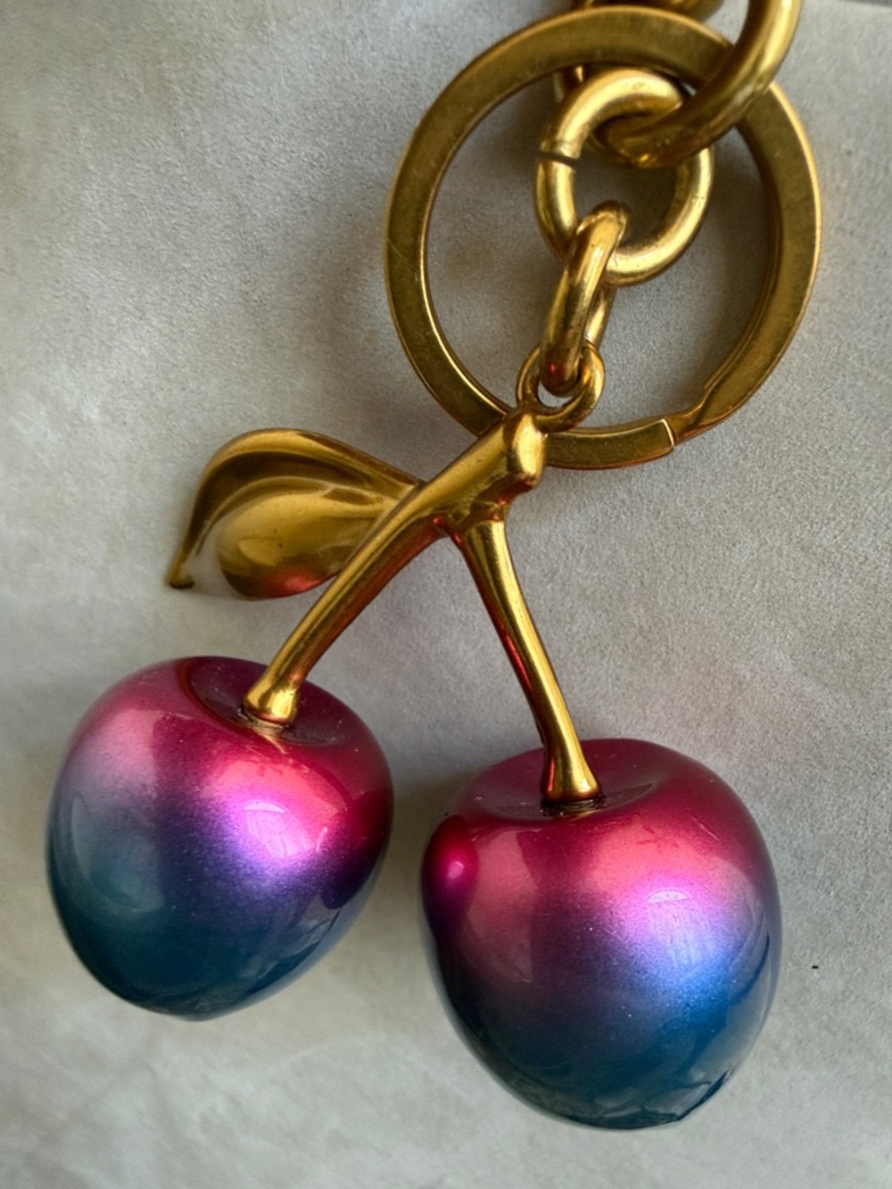Brass Hardware Iridescent Pink Purple Blue Cherry Bag Charm Keychain